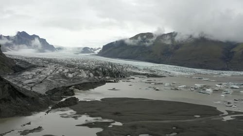 Glacier Of Skaftafell National Park In Iceland - aerial drone shot