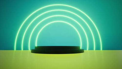 Neon Glowing Arches and Stage Platform Loop Background