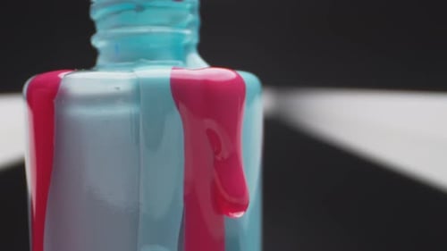 Close Up of a Dripping Bottle with Glossy Liquid
