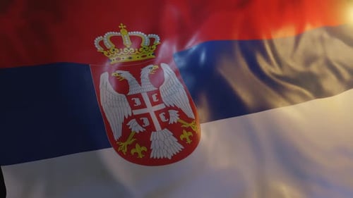 Waving Serbian Flag Seamless Loop with Golden Light
