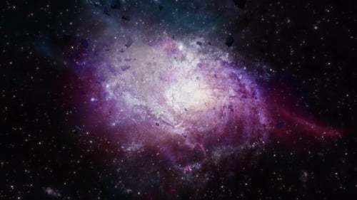 Abstract Space Galaxy Nebula with Tumbling Asteroids and Stars Animation