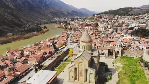 Slow Motion Circle Around Mtskheta Cathedral
