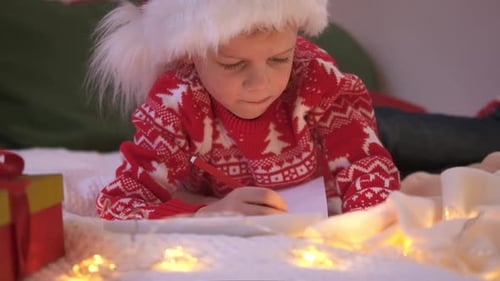 Child Writes Christmas List in Cozy Setting