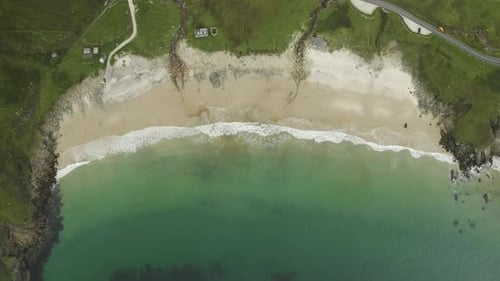 Aerial top down view of remote beach in Ireland, travel concept