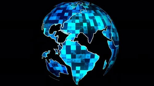 Digital Pixelated Earth Globe Rotation