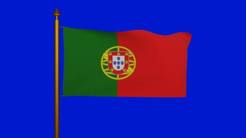Portugal National Flag Waving Animation on Blue Screen