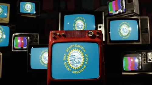 Old Televisions Displaying South Dakota State Flag