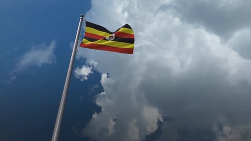 Uganda National Flag Waving in Wind