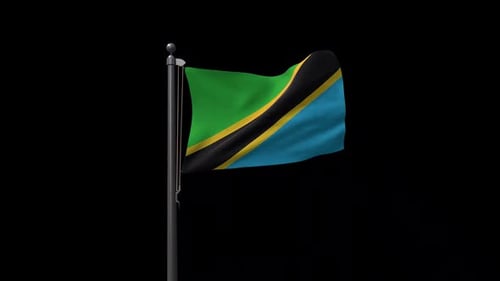 Bandera de Tanzania en asta con canal alfa