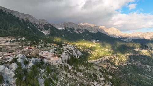 Mountain Sunset landscape high in the mountains aerial view 4 K