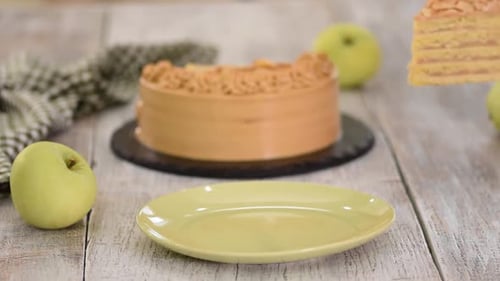 Plating a Delicious Caramel Cake Slice