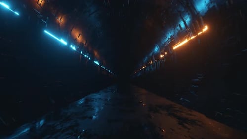 Vol sans fin dans un couloir métallique futuriste