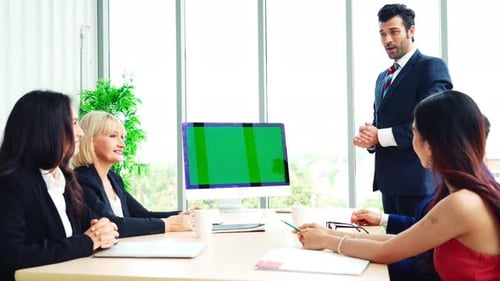Business People in the Conference Room with Green Screen