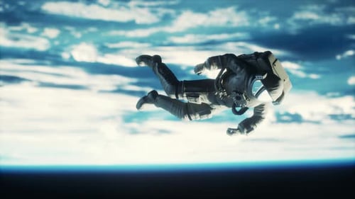 Astronaut Floating Dramatically Above Earth in Space Orbit