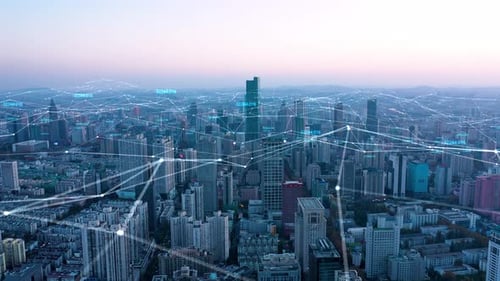 smart Connected city skyline. Futuristic network concept, city Technology.