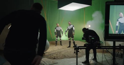 Actors and Director on Futuristic Film Set