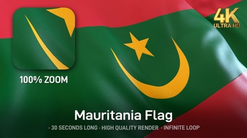 Mauritania Flag Waving Seamless Loop Animation