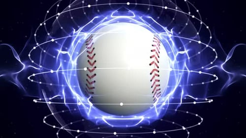 Energetic Baseball Ball with Glowing Blue Field Abstract Animation