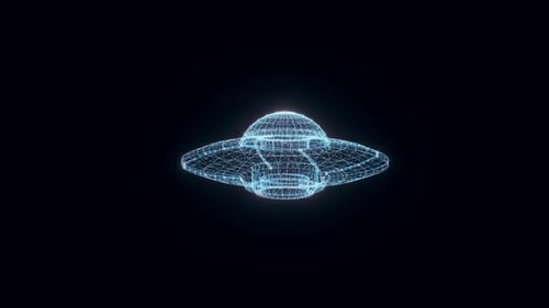 Futuristic Holographic UFO Wireframe Spinning