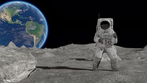 Astronaut Dancing on the moon. Astronaut in outer space celebrating good luck. Seamless loop.