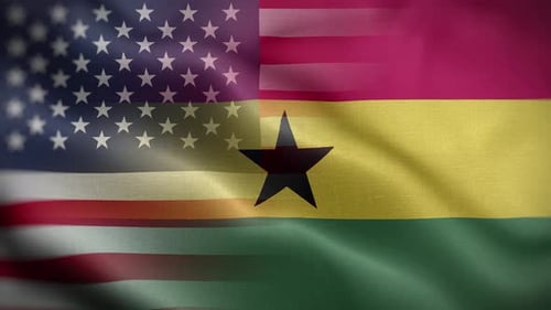 United States and Ghana Flags Waving Transition