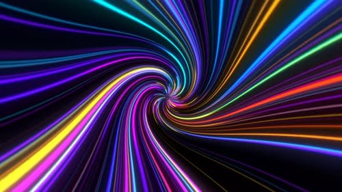 Colorful Neon Light Lines Swirling Abstract Tunnel Loop
