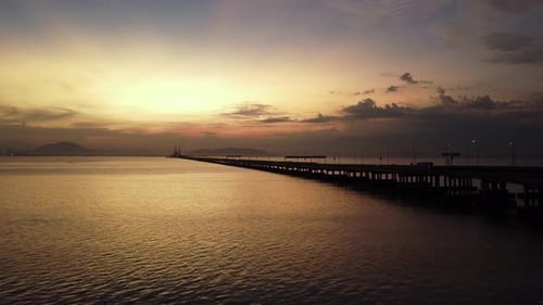 Ocean Bridge at Golden Sunrise or Sunset