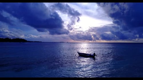 Aerial above panorama of idyllic tourist beach journey by aqua blue ocean and white sand background