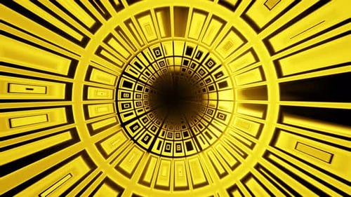 Abstract Yellow Geometric Light Tunnel Loop Background