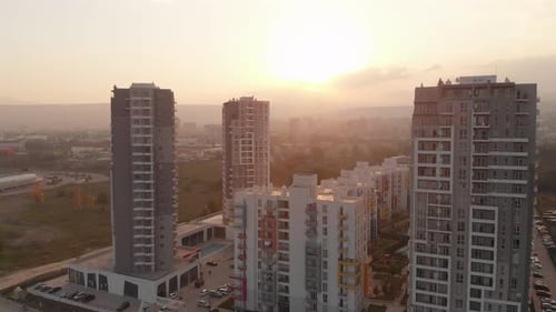 Beautiful Apartment Buildings Complex With Sunset (Dlog)
