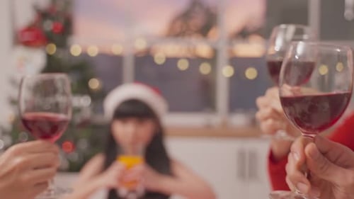 Family Christmas Dinner with Wine Toast