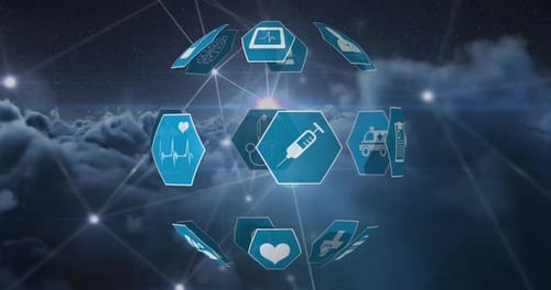 Medical icons and asymmetrical lines 4k