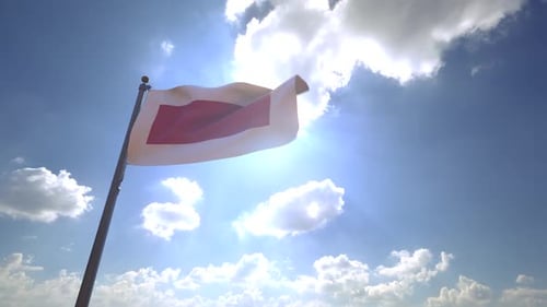 Waving Flag Placeholder Against Sunny Sky with Clouds