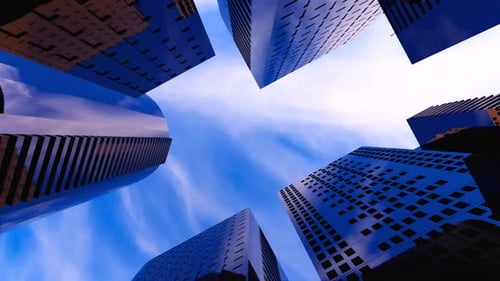 Render 3D de una ciudad brillante abstracta con rascacielos. Formas sencillas de construcción