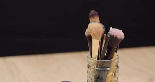 Makeup Brush Set on Table Rotating