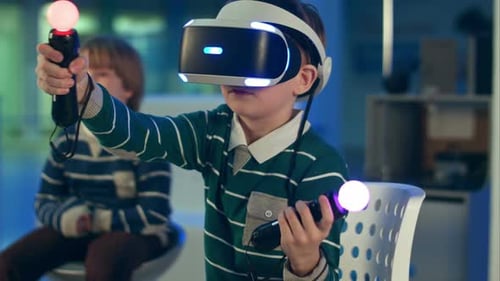 Children Playing VR Video Games in Indoor Setting