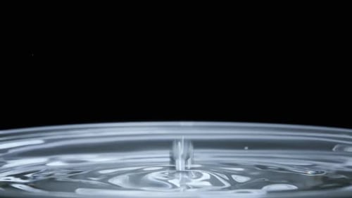 Drop of Water Falls on the Water Surface in Slow Motion Macro Shot