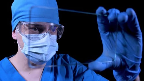 Surgeon Working with Futuristic Digital Interface Close Up