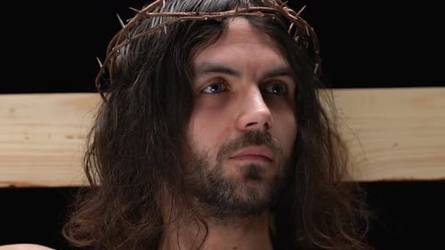 Jesus Christ in Crown of Thorns Crucified on Cross Suffering for Peoples Sins