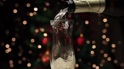 Champagne Poured into Glass at Christmas Party