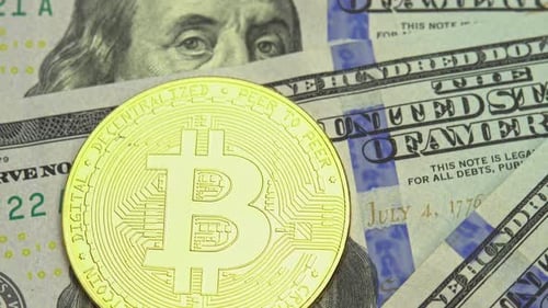 Bitcoin BTC Coin encontra-se em dólares americanos Moeda digital Ciberespaço Cryptocurrency Background Bitcoin e