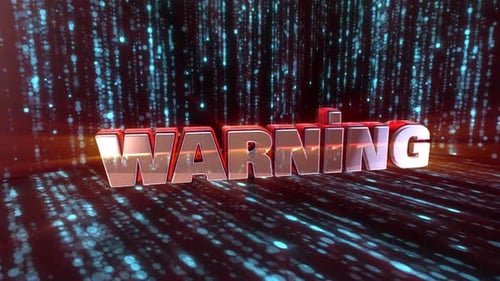 Futuristic 3D Warning Title Text with Digital Rain
