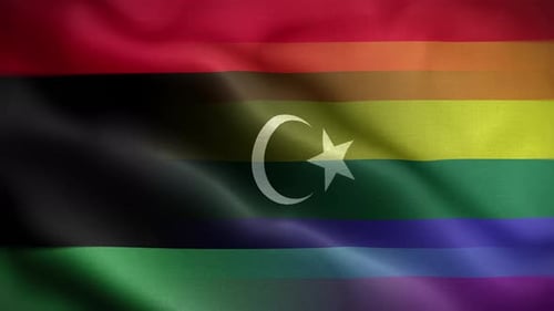 Waving Pride Flag with Islamic Crescent and Star