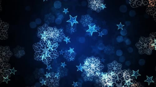 Floating Abstract Blue Snowflakes and Stars Background