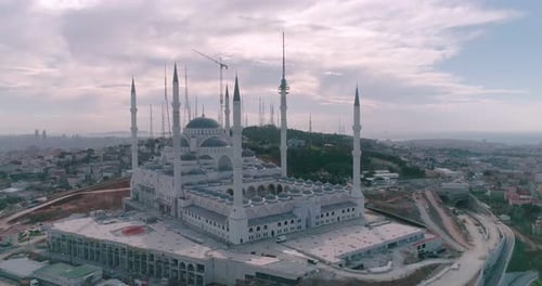 Istanbul Camlica Mosque Construction And Princes Islands Aerial View