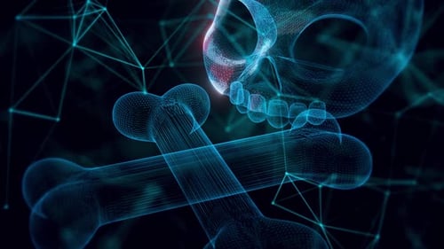 Stylized Human Skull And Bones Hologram Close Up Hd