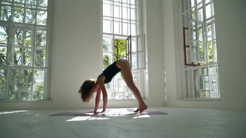 Woman Doing Downward Dog Yoga Pose Indoors