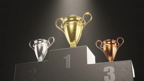 Animated Winner's Podium with Gold, Silver, and Bronze Trophies