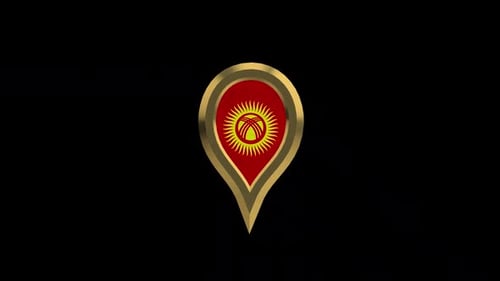 Animated 3D Golden Location Pin with Kyrgyzstan Flag