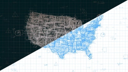 Animated Hand-Drawn United States Map with Scientific Formulas and Grid Background